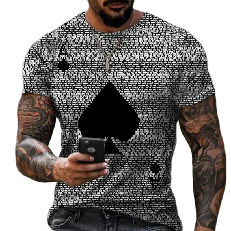 

2021 Summer Street Fashion Graffiti Men's Spades A Couples 3D Creative Character Casual Shirt Plus Size Short-Sleeved T-Shirt