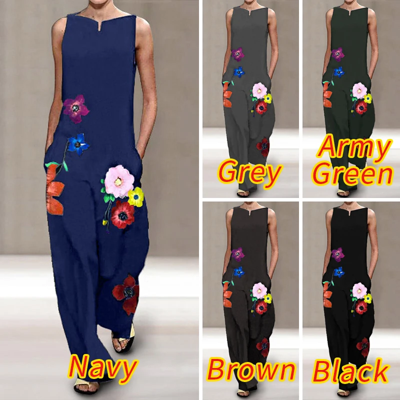 Rompers Women Jumpsuits 2021 VONDA Female Casual Wide Leg Pants OL Party Overalls Sexy V Neck Lapel Neck Print Playsuits 5XL