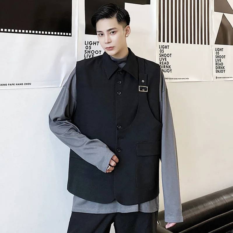 Men Casual Loose Suit Vest Sleeveless Blazers Jacket Male Harajuku Streetwear Vintage Fashion Waistcoat | Мужская одежда