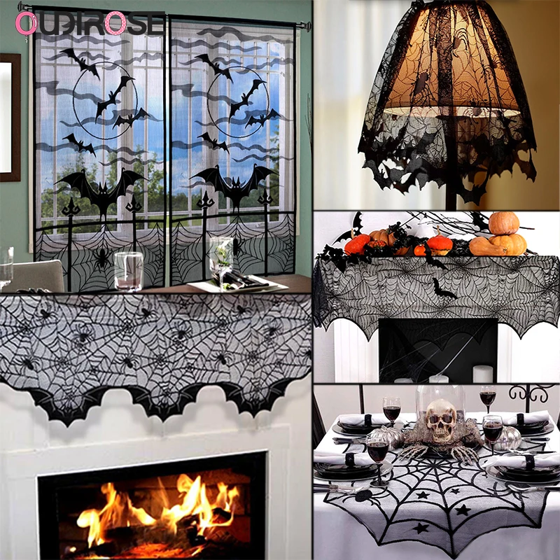 Украшение для Хэллоуина кружевная трикотажная паутина скатерть черный занавес