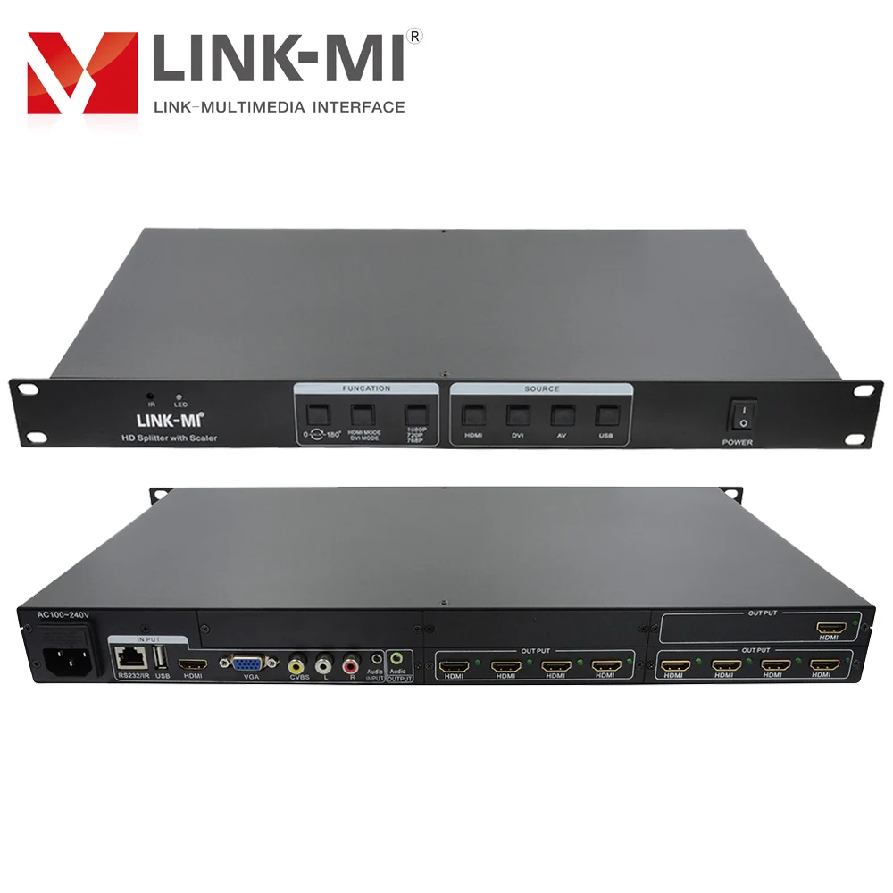 Фото Разветвитель 4x9 HD LINK-MI дюйма, с масштабированием, HDMI + AV + VGA + USB входы, 9 выходов HDMI, поддержка переворота на 180 градусов №2