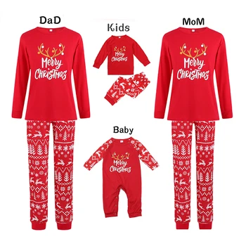New Christmas Family Clothes Set Kids Baby Rompers Letter Long Sleeve Home Wear Family Matching Pajamas Suit 1