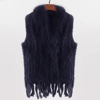 natural rabbit fur vest with raccoon fur collar party waistcoat jackets knitted gilets women wool vest colete de pele de coelho