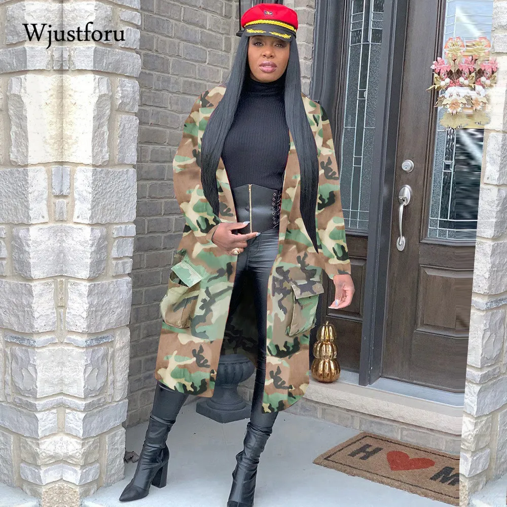 Wjustforu зимняя одежда женская куртка уличная Удлиненное пальто с камуфляжным