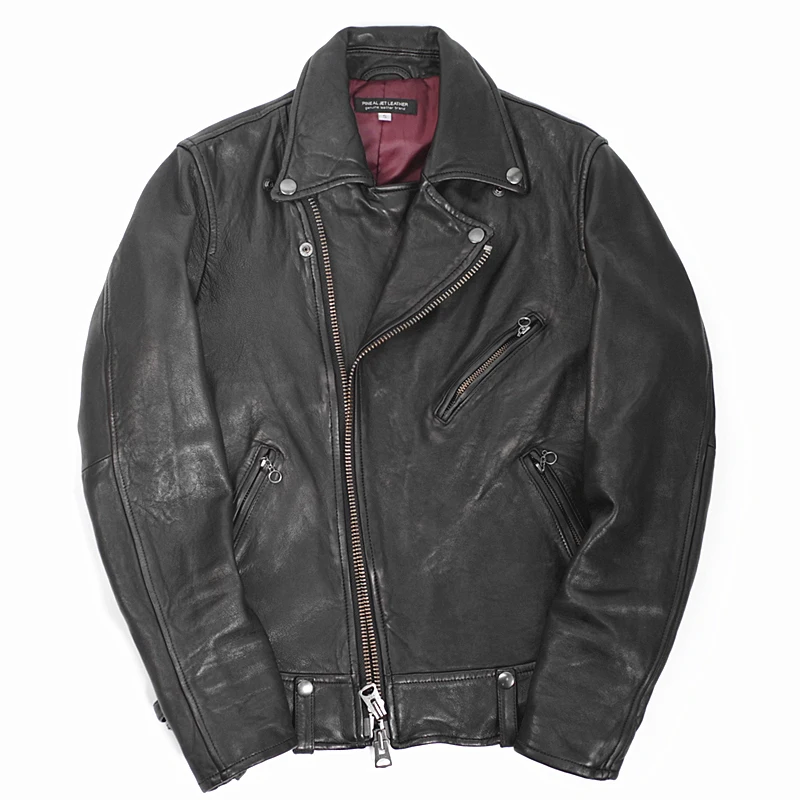 Натуральная японская Стильная приталенная мотоциклетная Мужская куртка из