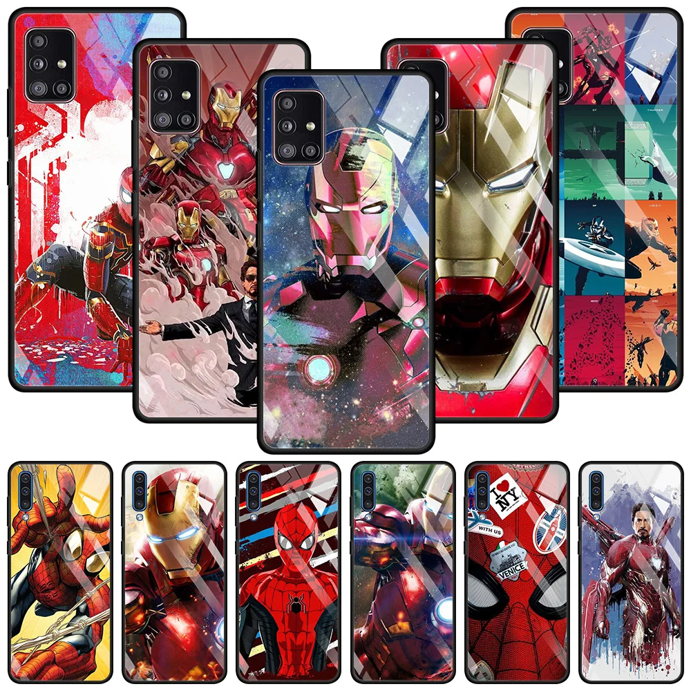 

Marvel Iron Spider Man Glass Phone Case For Samsung Galaxy A51 A71 A21s A52 A72 A31 A91 A41 A11 A12 M21 M30s M31 Frame Cover