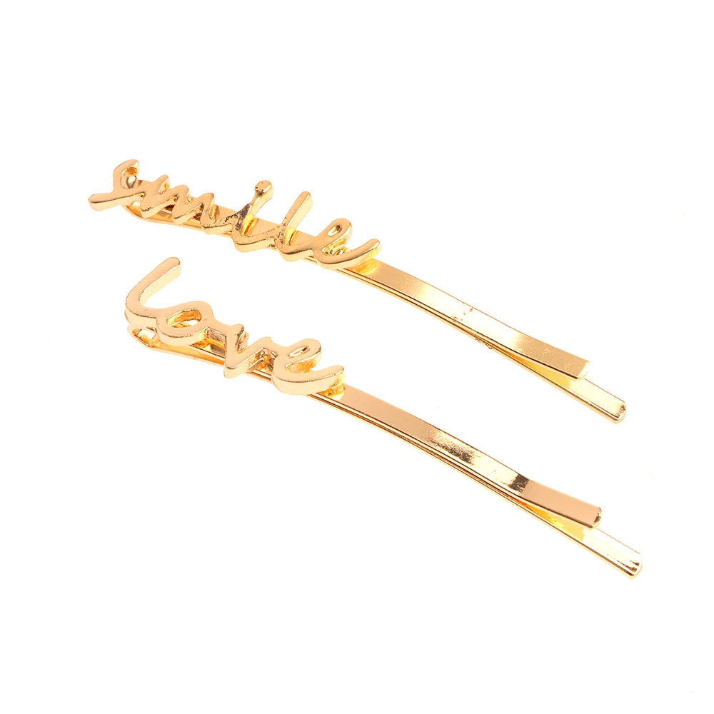 

Fashion Korean sweet 4 Words "Smile Happy Merci Love" Golden Silver Hair Clips and Pins Barrettes Hairgrips for Women Headwear