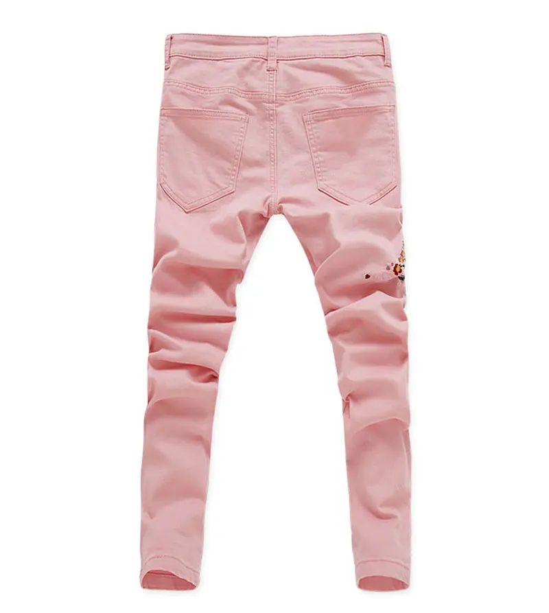 Embroidered Pants Men 2020 New Arrival Fashion Embroidery Skinny Jeans Classic Distressed Slim Male Denim Trousers