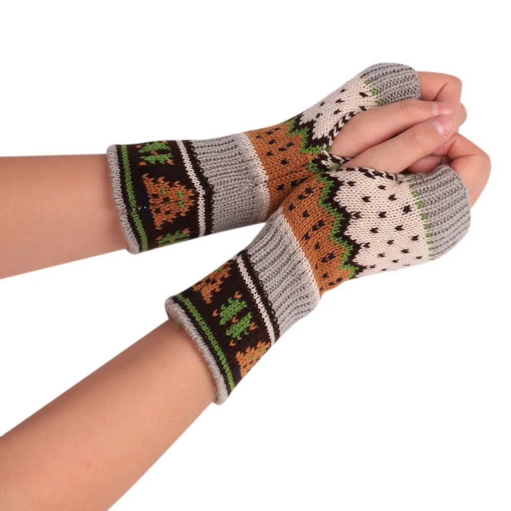 Женские зимние перчатки рождественские вязаные без пальцев унисекс мягкие