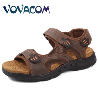 new roman men sandals genuine leather summer slippers breathable comfortable hook loop beach men casual shoes plus size 38 47