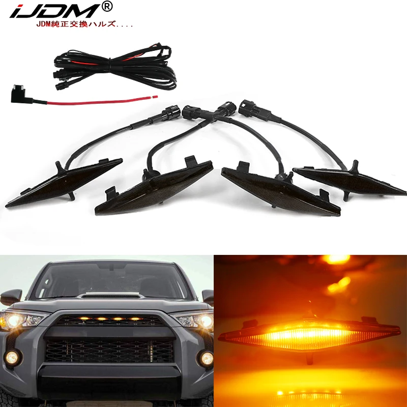 

iJDM, комплект из 4 предметов, дымчатые линзы, янтарно-белый комплект освещения передней решетки для Toyota 4Runner TRD Pro 2014-2019, в комплект входит 12 В