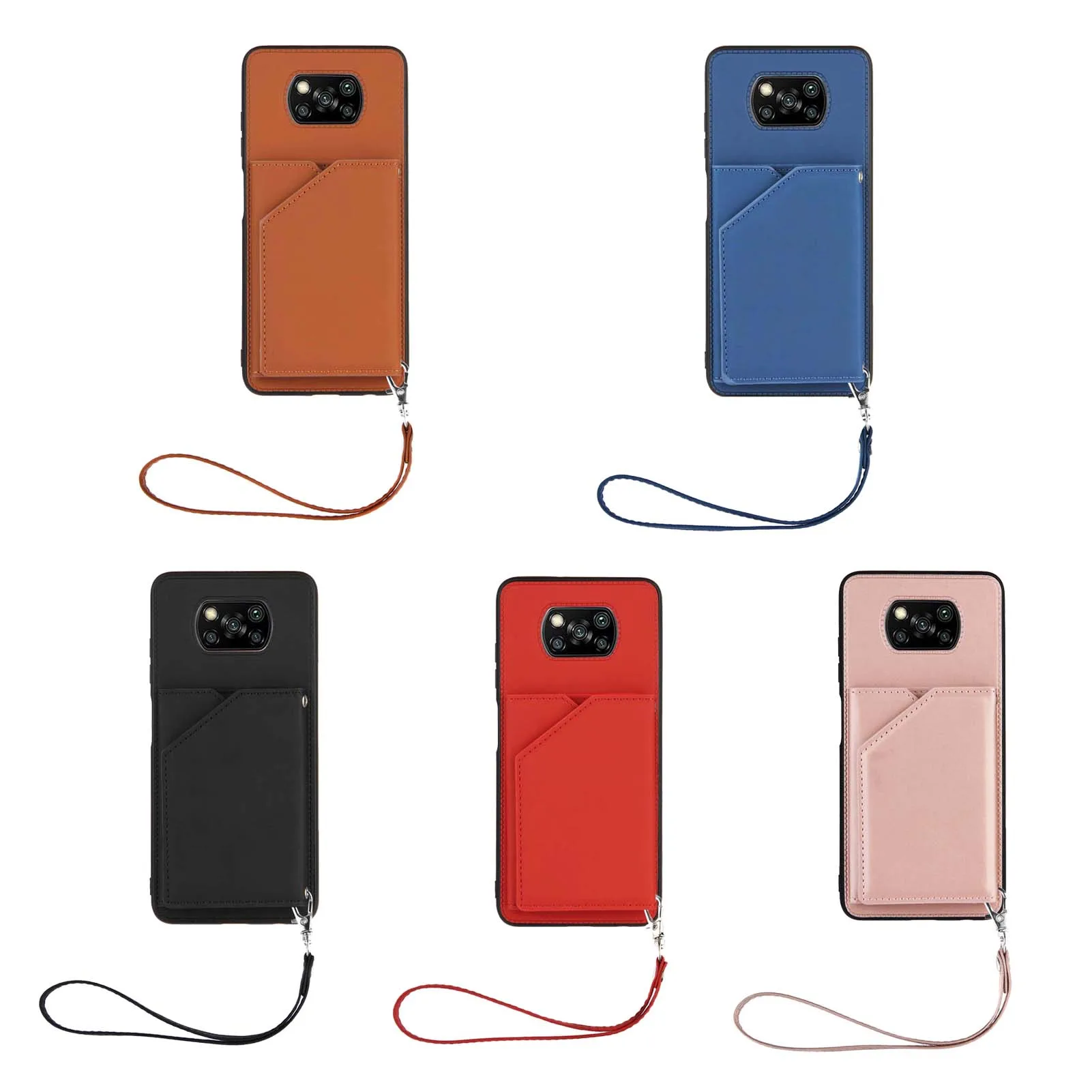 

Case for Xiaomi Mi Poco X3 NFC Redmi 9A 9C Note 9s 9 Pro Max Shockproof TPU Back Cover Whit Leather Card Package Lanyard