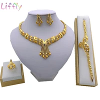 liffly indian bridal dubai gold jewelry sets necklace bracelet earrings ring crystal charm african wedding jewelry set wholesale