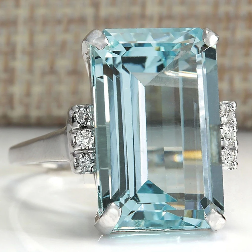 Big Acid Blue CZ Zircon Stone Vintage Silver Rings for Women Fashion Wedding Engagement Fashion Jewelry Ring Gift
