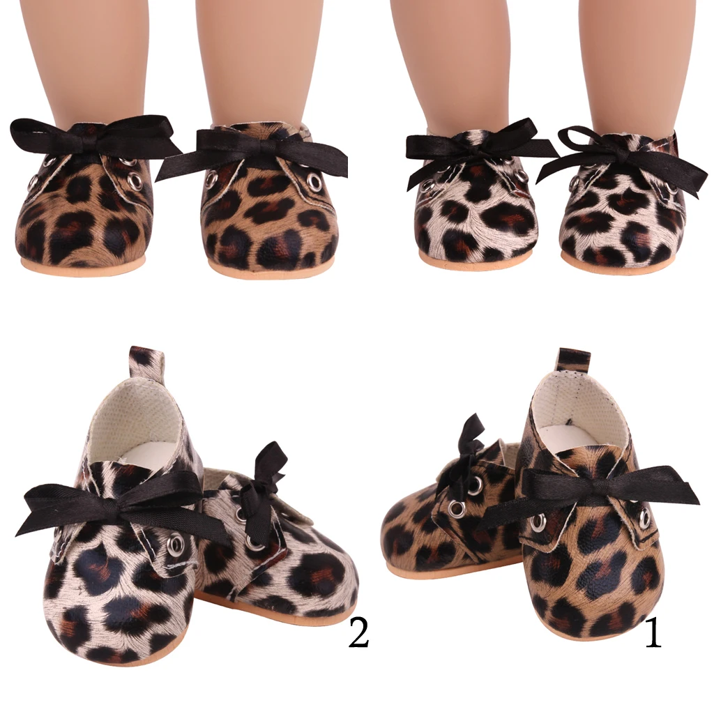 

18inch Doll Leopard Printed Lace up Flat Shoes Dress up Accessory