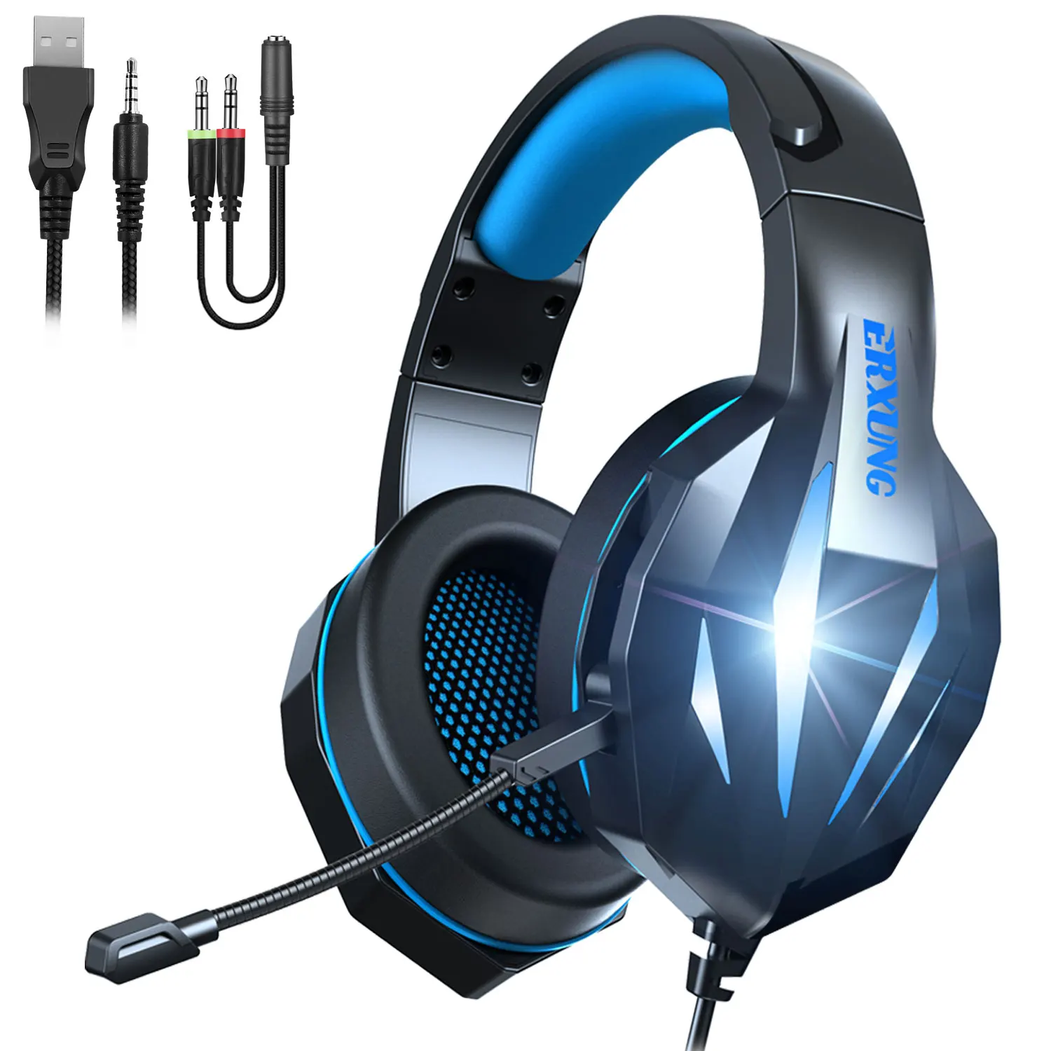 

Wired Headphones Sci-fi Style LED Light PS4 Gaming Headset With Microphone USB+3.5MM Stereo Bass For Fortnite NBA2K GTA Gamer