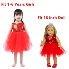 Фабричная модель! Платье принцессы для девочек и американских кукол, красное свадебное газовое платье с блестками, Одежда для кукол 18 дюймов