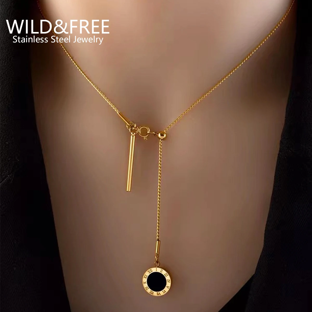 

Wild & Free Stainless Steel Necklace for Women Trendy 14k Real Gold Plated Neck Choker Pearl Roman Numeral Necklaces Best Friend