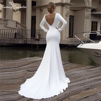 simple wedding dresses mermaid 2021 long sleeve v neck backless beaded elegant bride dress bridal gowns vestido de noiva