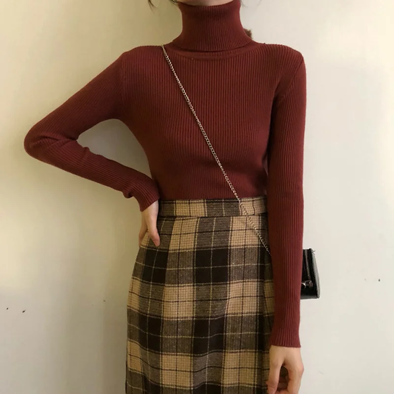 

Winter Fashion All-Match Turtleneck Knit Pullovers Sweater Women Autumn High Elastic Solid Slim Bottoming Knitted Pullovers Top