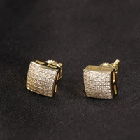 square size bling bling iced out cubic zircon mirco pave prong setting brass earrings fashion hip hop jewelry be019
