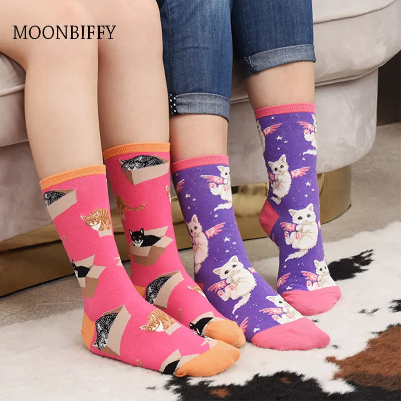 

2021 красочные женские хлопковые короткие носки с забавным рисунком бананов, кошек, животных, необычные женские носки для подарка