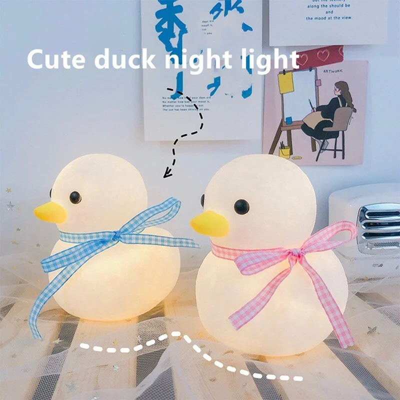 

Cute Cartoon Duck Night Light Kid Toy Lamp Christmas Gift Silicone Button Battery Night Lights Valentine's Day ins Decor lamp