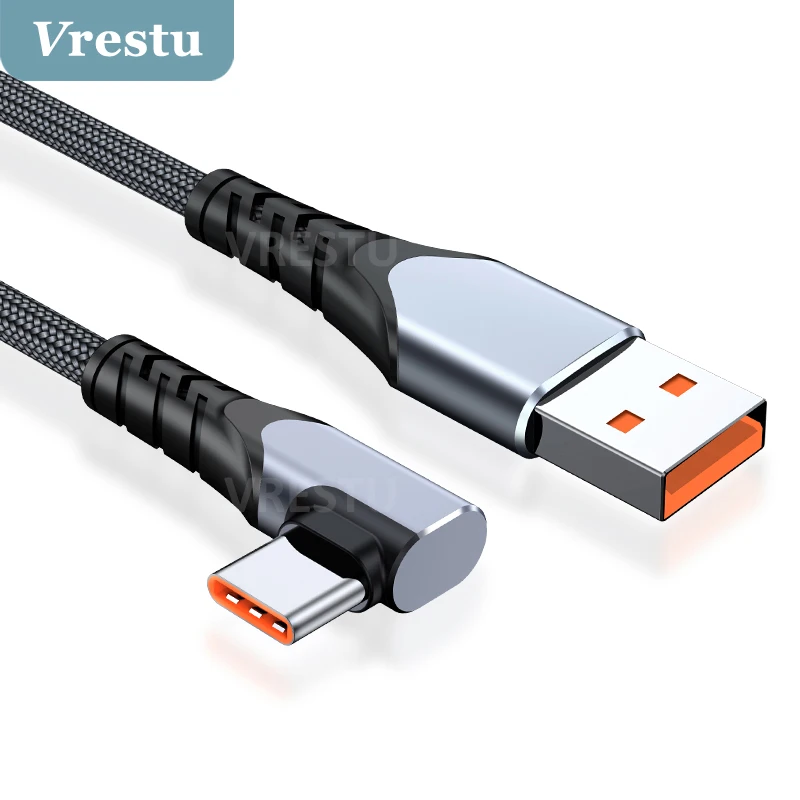 

6A 66W USB Type-C Charger Cable for Huawei Supercharge OPPO Supervooc 2.0 SCP FCP Dart Dash 65W 50W Data Sync Cord Elbow Gaming
