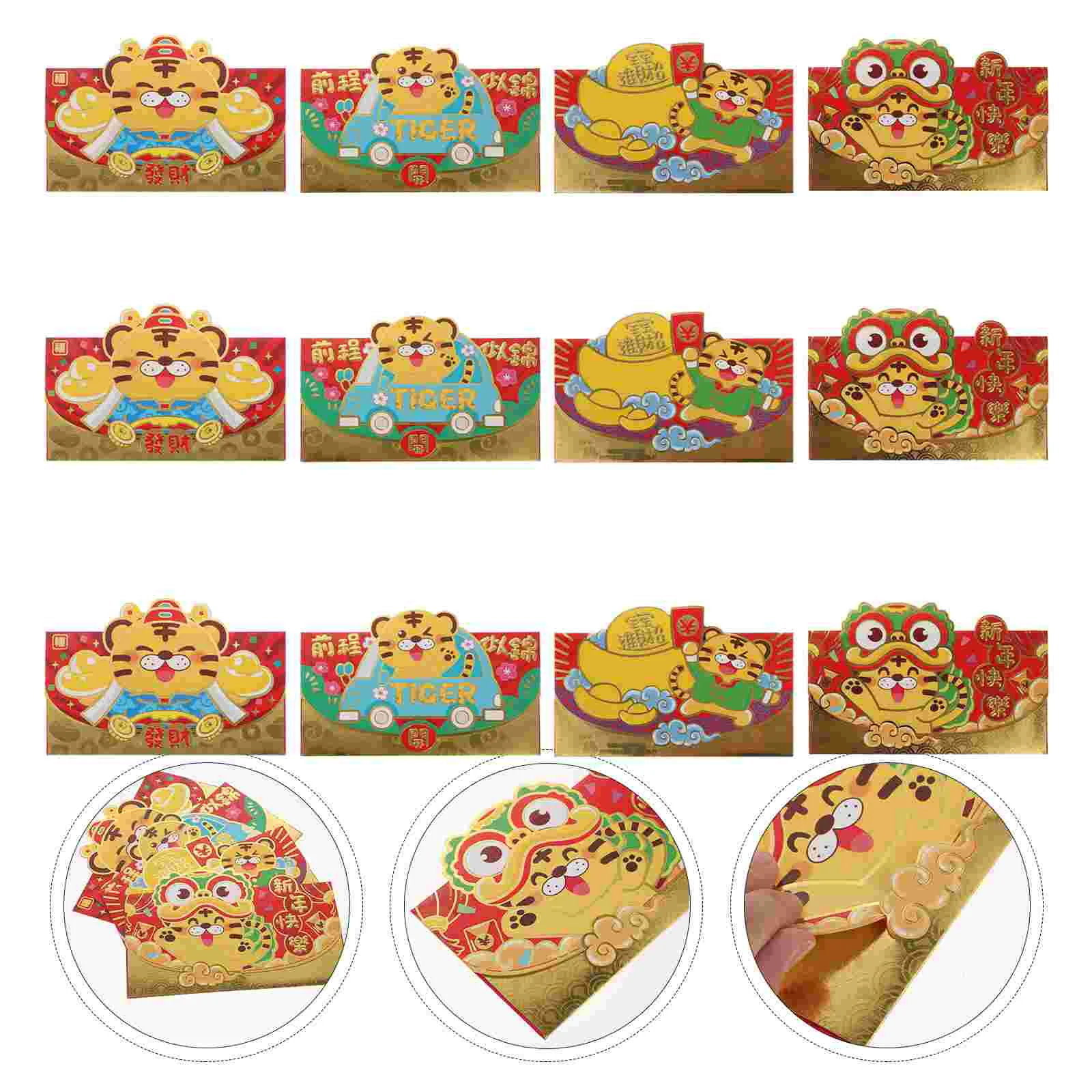 12Pcs Chinese New Year Festival Tiger Pattern Red Envelopes for Celebration Festival Year of The Tiger Lucky Birthday Wedding abigail gordon swallowbrook s wedding of the year