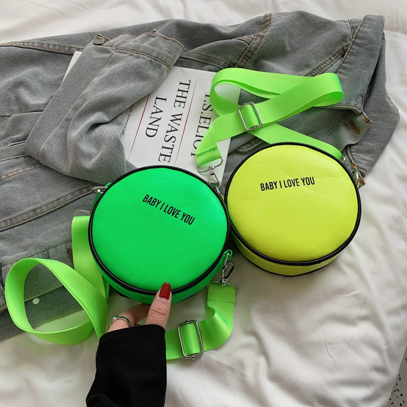 

Summer Neon Green Orange Hot Pink Circular Bag Small Shoulder Bag Fluorescence Crossbody Bags for Women Purses Handbags