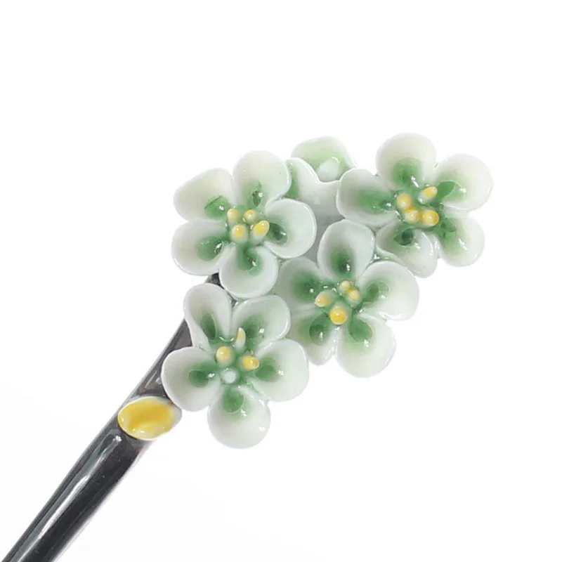 Chinese Vintage Ethnic Ceramics Jewelry Hand Pinch Flower Hair Sticks For Women Antique Bridal Headwear Accessories | Украшения и