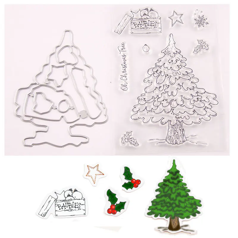 

Cutting Dies With Clear Stamp Of Christmas tree Cherry Handbooking Set dIY Scrapbooking Paper Embossing Stencil Painting Seal