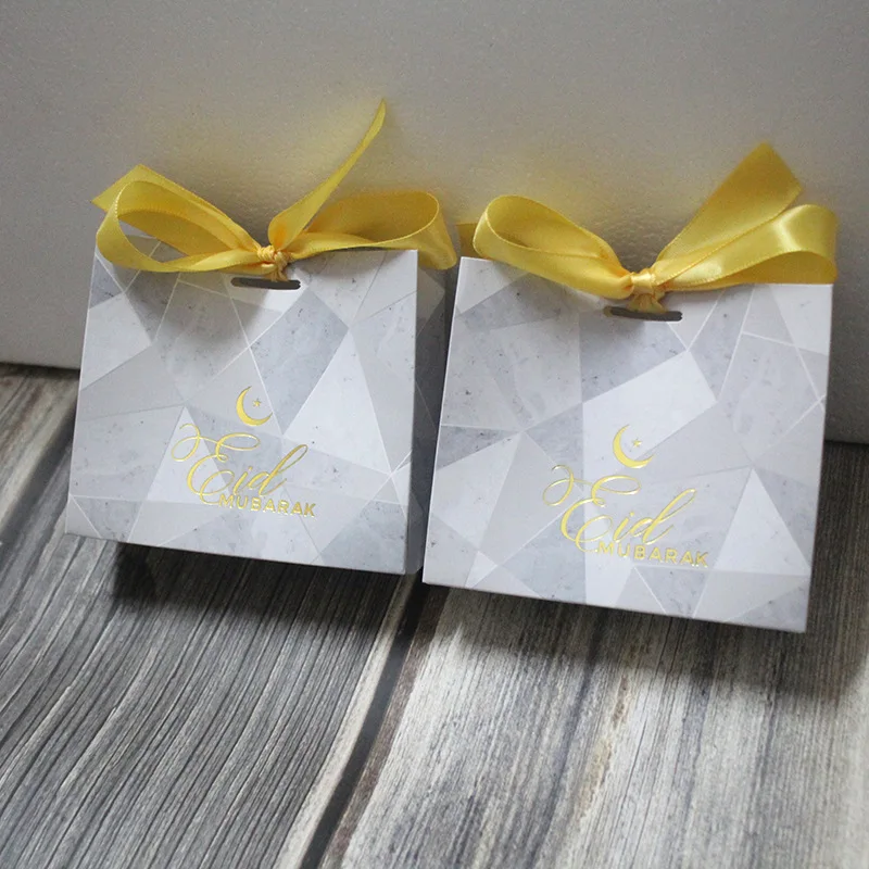 

20/50pcs Muslim Islamic Party Supplies Gift Box Cookie Paper Bags Eid Mubarak Candy Box Set Marble Paper Gift Bag Party Favor