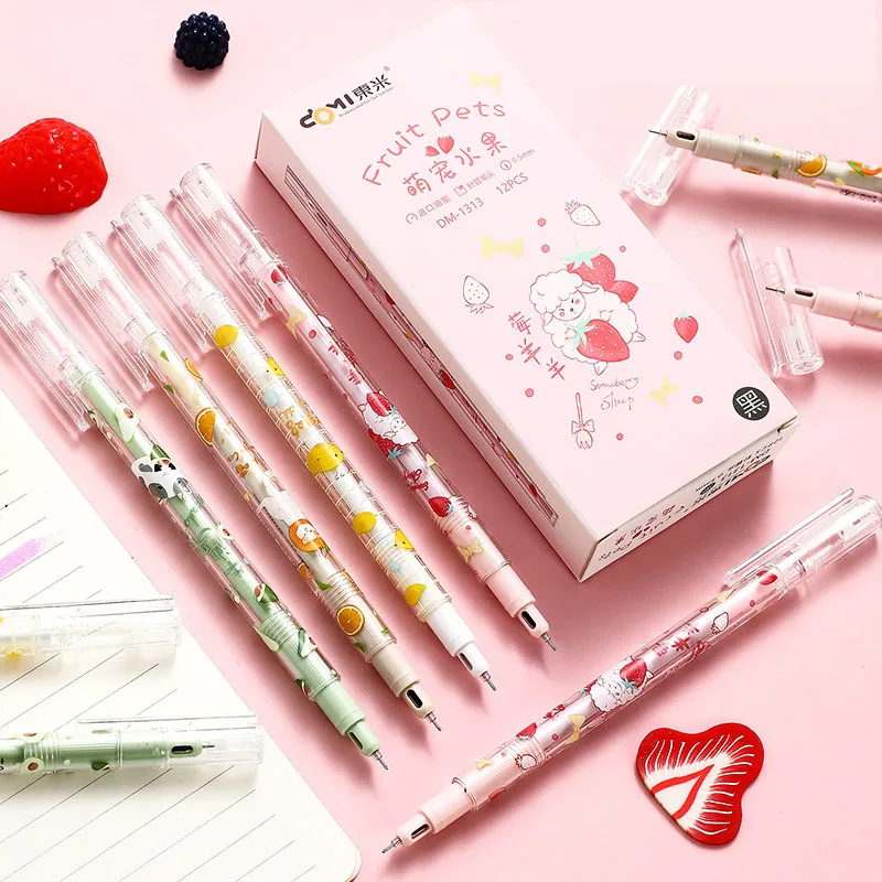 

36 pcs/lot Kawaii Avocado Fruit Animal Cat Gel Pen Cute 0.5mm Black Ink Neutral Pens Promotional Gift Stationery School Supply