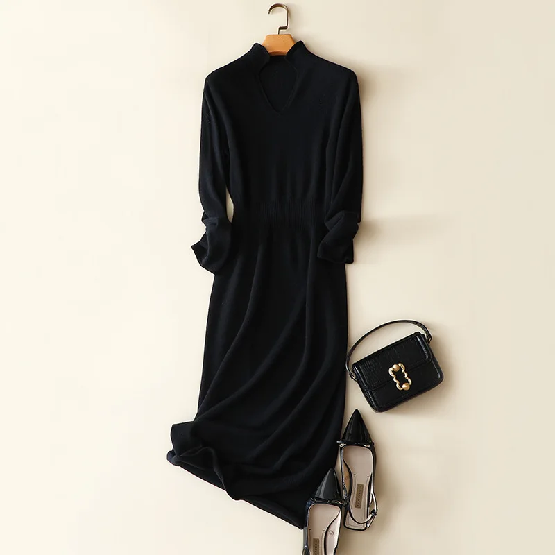 

Mid long pure cashmere dress in autumn and winter 2020
