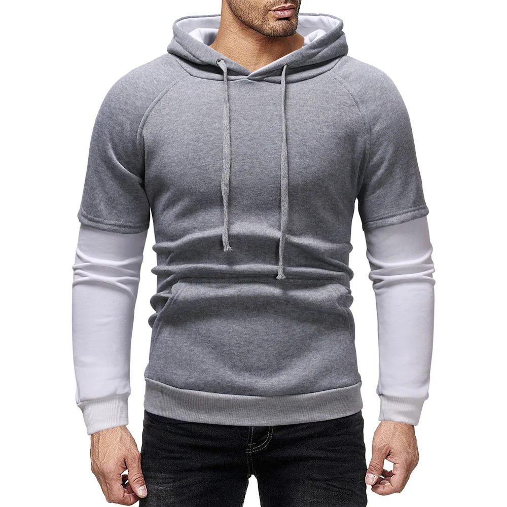 

Fake Two Pieces Patchwork Pullover Harajuku Hoodies Spring and Autumn slim fit solid hooded sweatshirt men fashion 2021 Casual