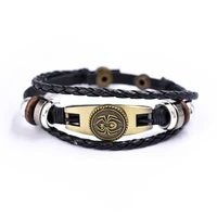 new vintage black bead bracelets for men fashion spider leather bracelet bangles multilayer wide wrap jewelry 2021