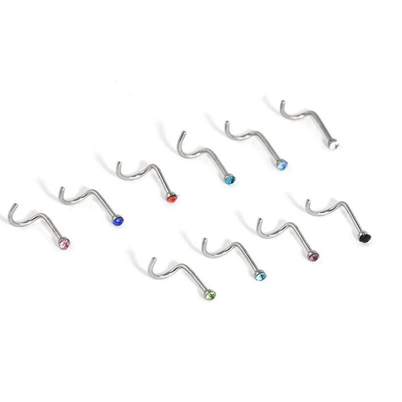 

Crystal Nose Studs Sets 10Pcs/Set Nose Rings Studs Set Alloy Nose Piercing Screws Fashion Nose Septum Rings Punk Body Piercing