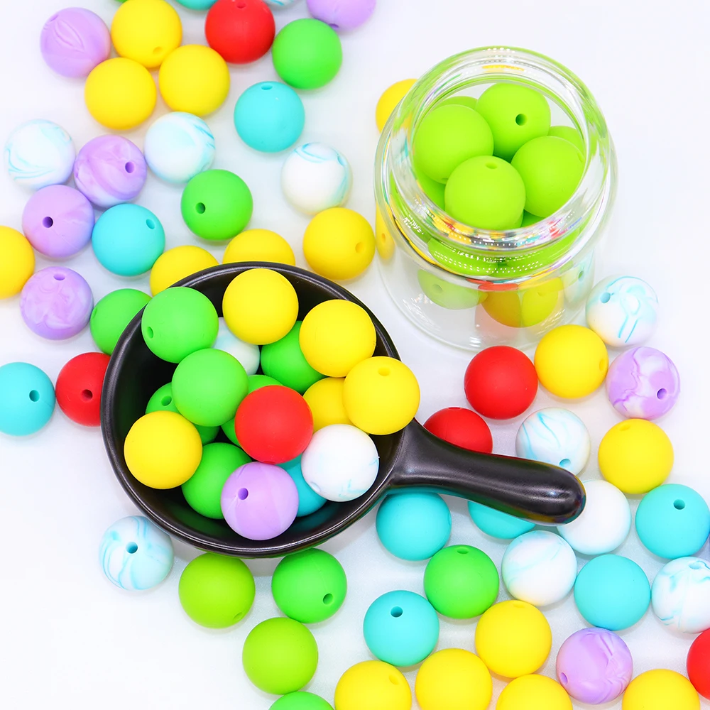 

15MM 40pcs Teething Beads Silicone BPA Free Chewable Food Grade Colorful DIY Handmaking Pacifer Chain Necknace Nuring Toy
