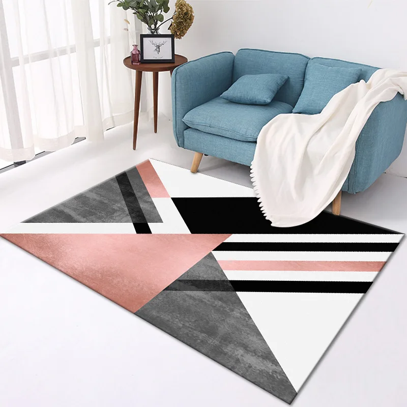

Scandinavian modern art geometric carpet marble pattern for bedroom bedside decoration, washable large carpet