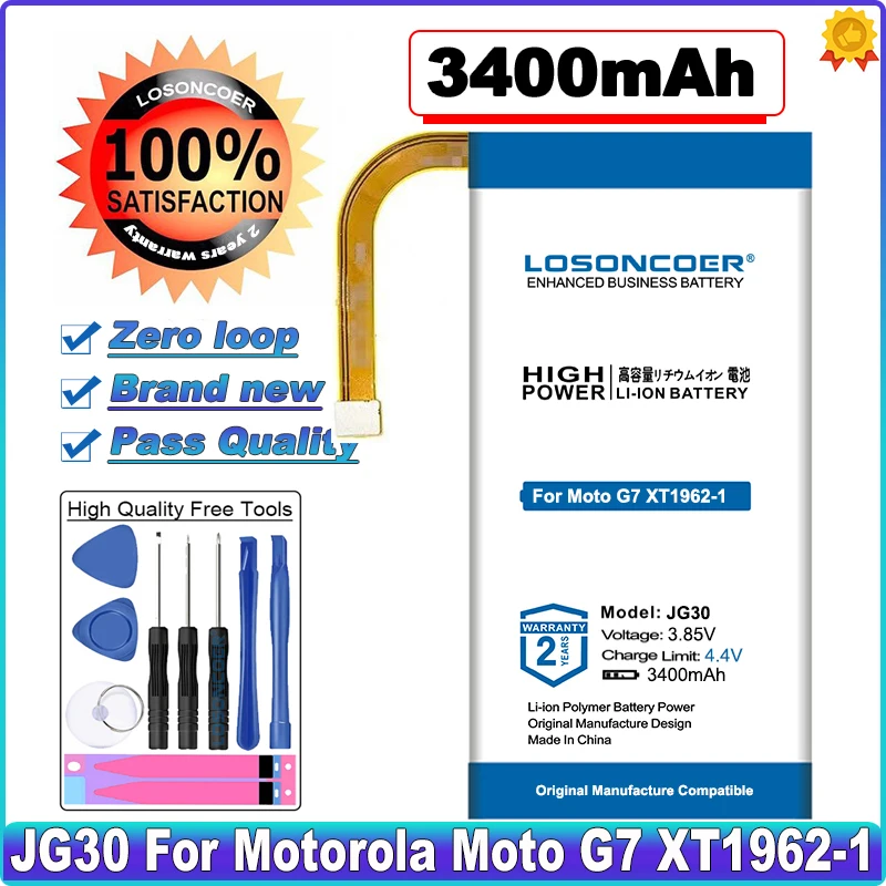 

0 цикл 100% новый LOSONCOER 3400 мАч JG30 батарея большой емкости для Motorola Moto J G7 XT1962-1 смартфонов батареи ~ в наличии