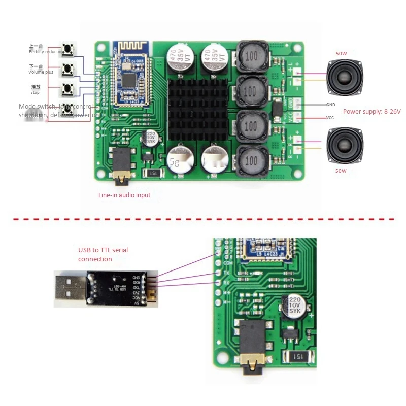 

TWS TPA3118 Amplifier Audio Board Amplificador AUX 100W CSRA64215 5.0 Bluetooth Receiver APTX APTXLL for 8Ohm Speaker