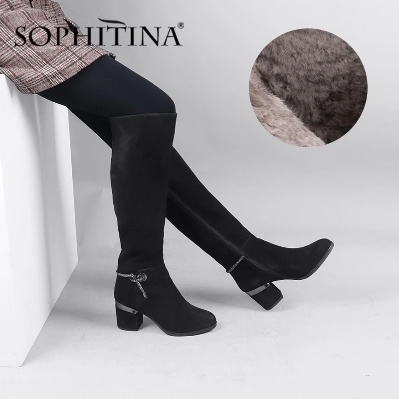 Замшевые Сапоги SOPHITINA женские высокий квадратный каблук круглый носок