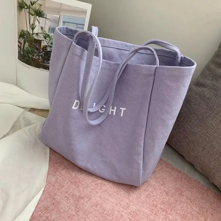 

Simple Solid Color Canvas Woman Bag Large Capacity Striped Shoulder Bag Literary Wave Dot Student Handbag Home Shopping Bag