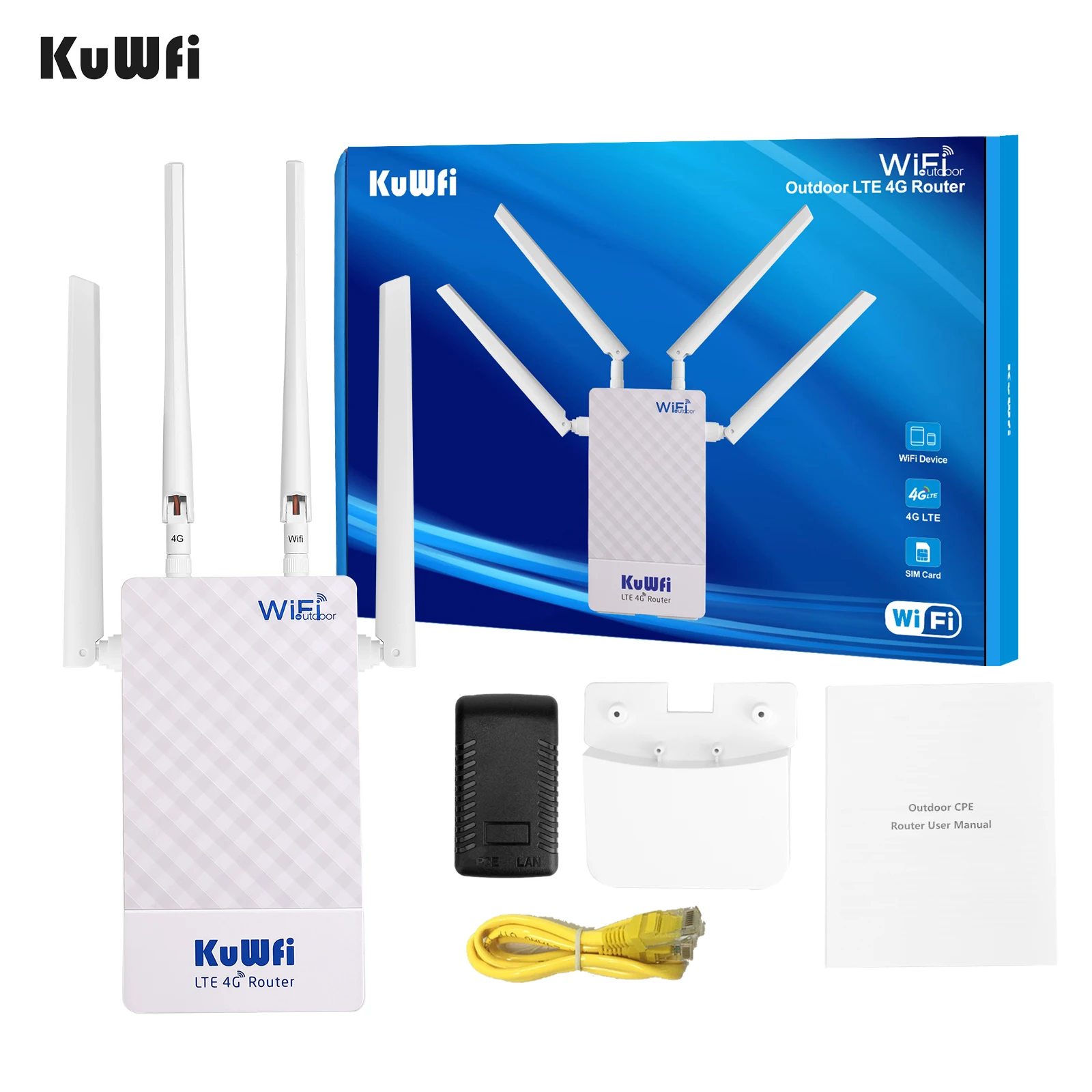 KuWFi 4G Outdoor Router 4G LTE SIM Card WiFi Router Waterproof Support Port Mapping DMZ Setting For 48V POE Switch POE Camera images - 6