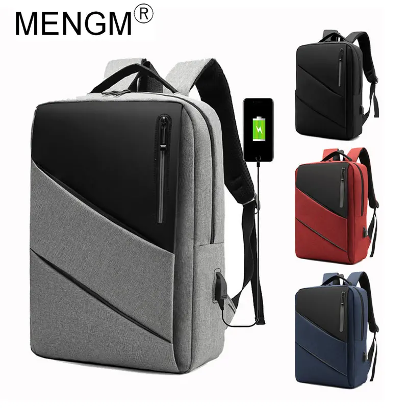 

MENGM Business Backpack Men 15.6 inch Laptop Backpacking USB Charging Waterproof Casual Back Pack Mochila Oxford Rucksack Gift