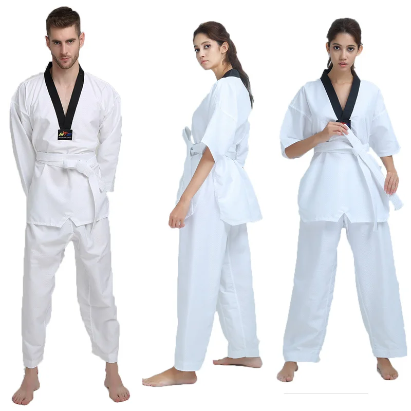 WTF белая униформа для тхэквондо детей и взрослых костюм Dobok Karate одежда с длинным