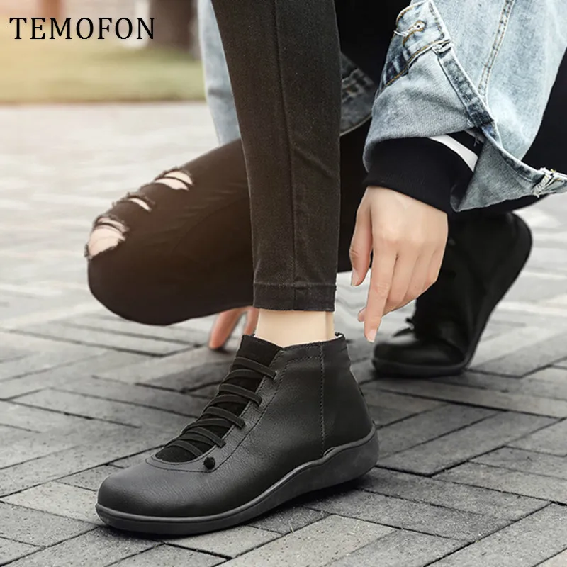 TEMOFON/Женские повседневные кроссовки Кожаные Женская обувь на шнуровке