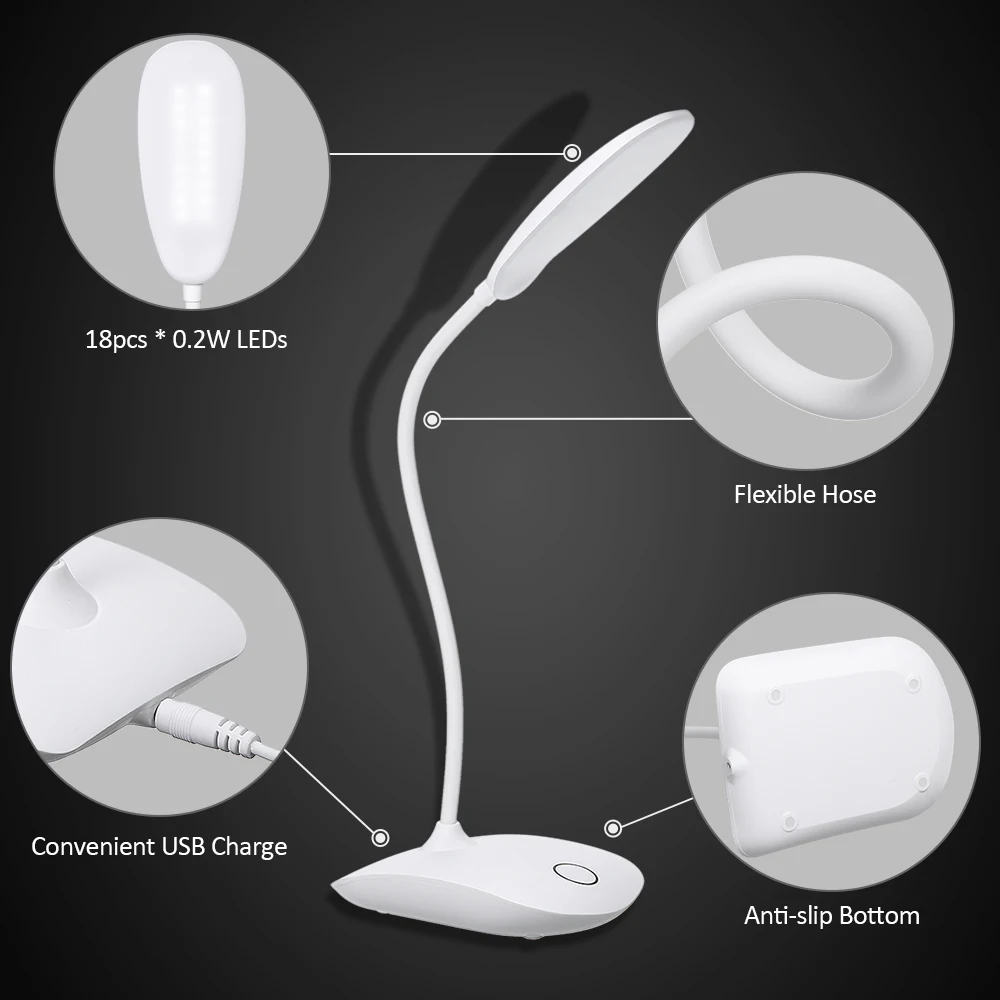 Настольная лампа светодиодный USB-светильник на 18 светодиодов с клипсой 3 режима
