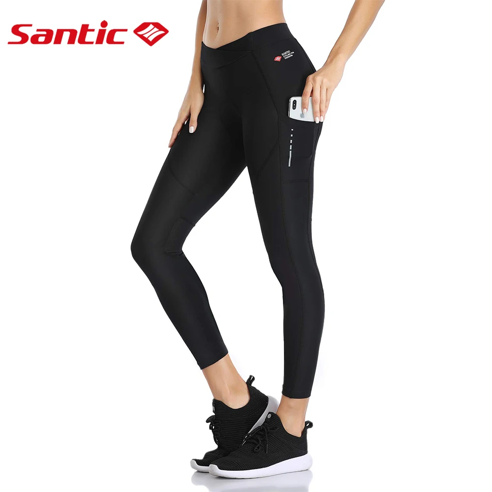Santic Women's Cycling Long Pants with 3D Padded Breathable Mesh Reflective MTB Biking Tights Bicycle Leggings Sports Trousers